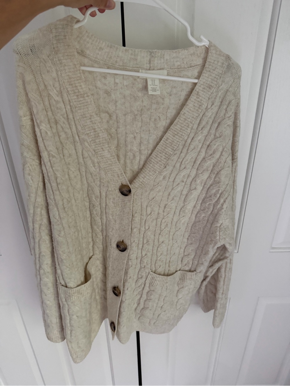 H&M Cream Cable-Knit Buttoned Cardigan with Pockets